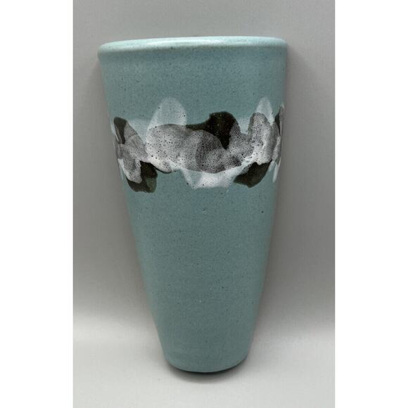 Wall Sconce Stoneware Signed Sea Green Border White Black Unknow Artist - Picture 1 of 5